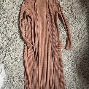 Earthy Pink Ribbed Minimalist Coquette Bohemian Lagenlook Twee Indie Cardigan